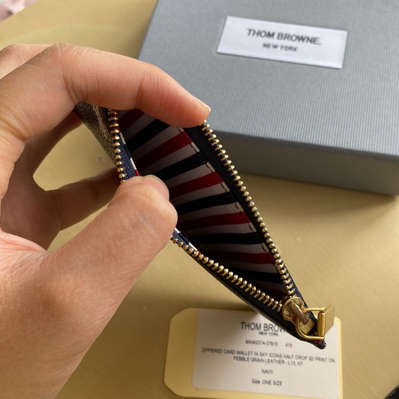 THOM BROWNE Navy Sky Icons Zip Card Wallet - Picture 7 of 13